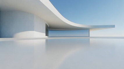 Poster - Abstract White Building Against Clear Blue Sky – Minimalist 3D Background, Urban Design, Abstract, Conceptual, Clean Lines, Reflection