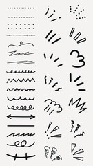 Poster - Collection of hand-drawn lines and doodles. Includes arrows, squiggles, and dots. Perfect for creative designs, hand-drawn effects, and artistic projects. Black hand drawn elements, vector set.