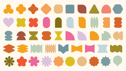 Poster - Pastel vectors. Colorful abstract shapes in forms and colors. Shapes include circles, ovals, and rectangles. Bright shapes on a neutral background. Abstract shapes collection. Pastel vector set.