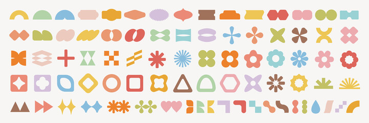 Poster - Pastel vectors. Colorful geometric shapes in a variety of styles. Shapes include circles, squares, triangles, and more. Bright and vibrant geometric patterns. Pastel elements, vector set.