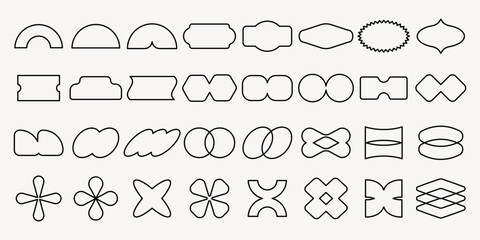 Poster - Collection of geometric shapes. Geometric patterns include circles, ovals, and stars. Geometric design features various abstract shapes and patterns. Black shapes, vector element set.