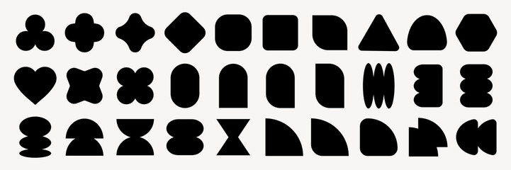 Poster - Collection of abstract black shapes. Geometric shapes include circles, squares, triangles. Abstract shapes, geometric designs, black silhouettes. Black shapes, vector element set.