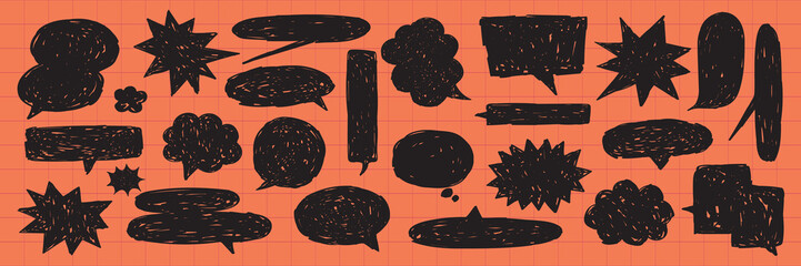 Poster - A collection of various black speech bubbles in different shapes and sizes. Speech bubbles for comics, dialogue, and conversation. Speech bubbles in a playful style. Message illustration vector.