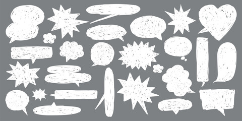 Poster - Collection of speech bubbles on a gray background. Speech bubbles in various shapes, speech bubbles for comics, and speech bubbles for design projects. Message illustration vector.