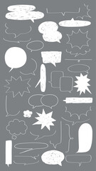 Poster - Collection of speech bubbles on a gray background. Speech bubbles in various shapes, speech bubbles for comics, and speech bubbles for design projects. Message illustration vector.