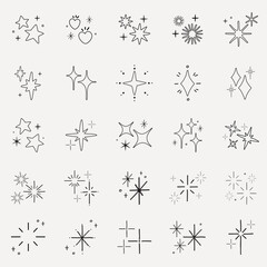 Poster - Collection of hand-drawn star icons. Various star designs in black and white. Simple star shapes, decorative star elements, and minimalist star illustrations. Element vector set.