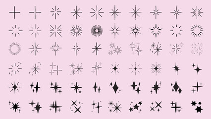Poster - Collection of hand-drawn star icons. Various star designs in black and white. Simple star shapes, decorative star elements, and minimalist star illustrations. Element vector set.