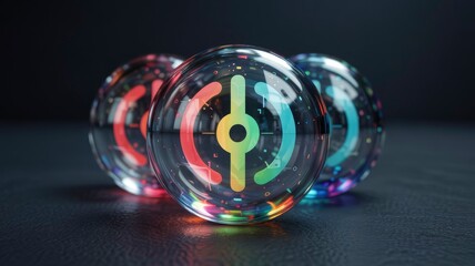 Poster - Abstract Colorful Spheres with Futuristic Symbols - Technology and Innovation Concept