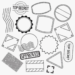 Poster - Stamp collection with various shapes: circles, squares, triangles. Vibrant stamp designs for creative projects. Colorful stamps, element vector set