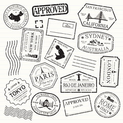 Poster - Stamp collection with various shapes: circles, squares, triangles. Vibrant stamp designs for creative projects. Colorful stamps, element vector set