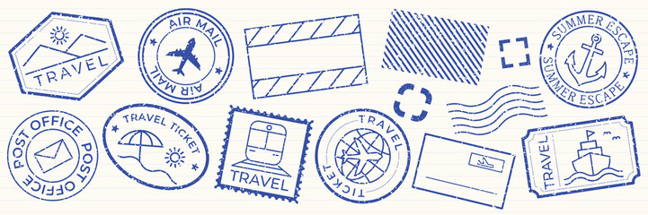 Poster - Stamp collection with various shapes: circles, squares, triangles. Vibrant stamp designs for creative projects. Colorful stamps, element vector set
