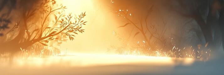 Poster - Enchanting Glowing Forest Canopy Background with Sunlight Filtering Through Leaves for Wall Decor