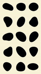 Poster - Abstract black shapes on background. Random shapes, abstract forms, black silhouettes. Geometric design with abstract black shapes on grid. Black shape vector set.