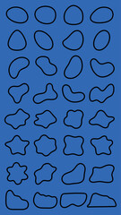 Poster - Grid with abstract shapes, black outlines on white background. Shapes vary in form, abstract and unique. Grid pattern enhances the abstract shapes. Black shape vector set.