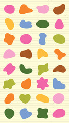Poster - Colorful abstract shapes in various sizes and forms, featuring vibrant colors like red, blue, green, and yellow. Abstract shapes create a playful, artistic pattern. Colorful shapes, vector set.