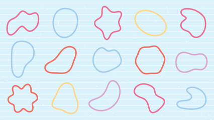 Poster - Colorful abstract shapes on a lined background. Various shapes in red, blue, yellow, and purple. Abstract shapes create a playful, artistic pattern. Colorful shapes, vector element set.
