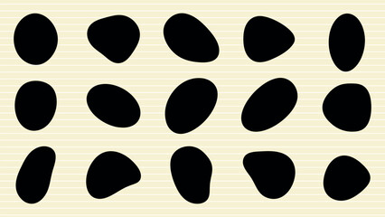Poster - Abstract black shapes on a beige background. Various abstract forms, black shapes, and creative designs. Simple, bold, and artistic abstract shapes. Black shape vector set.