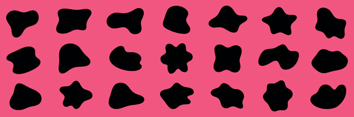 Poster - Abstract black shapes on a pink background. Various abstract forms, black shapes, and creative designs. Simple, bold, and artistic abstract shapes. Black shape vector set.