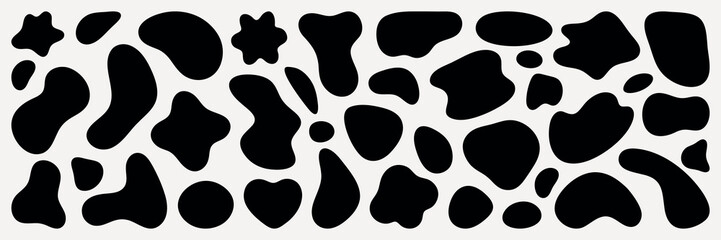 Poster - Abstract black shapes on a white background. Various abstract forms, black shapes, and creative designs. Simple, bold, and artistic abstract shapes. Black shape vector set.