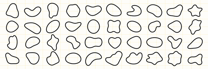 Poster - Abstract black shapes on a white background. Various abstract forms, black shapes, and creative designs. Simple, bold, and artistic abstract shapes. Black shape vector set.
