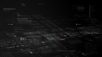 Poster - High-tech data analysis and data mining digital interface with abstract information, numbers, Technology digital cyberspace, and big data background 3d rendering