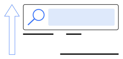 Poster - Search bar with magnifying glass, upward arrow, and blank lines. Ideal for growth, search, internet, navigation, progress data discovery minimalism. Perfect for a simple landing page
