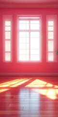 Poster - Bright and Airy Contemporary Room with Minimalist Design, Sunlight Streaming and Pink Accent Wall