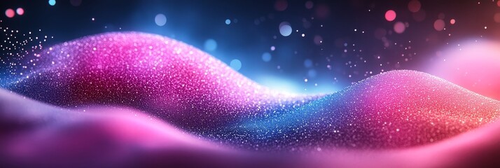 Poster - Vibrant Digital Data Stream Abstract with Fluorescent Pink Shiny Crystals and Magical Bokeh Effects