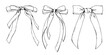 © NATASHA-CHU - Set of large thin bows coquette with long tails textile from satin and silk ribbons. Illustration hand-drawn in black ink line art graphics. For women, girls, holidays, decoration, accessories, gifts.