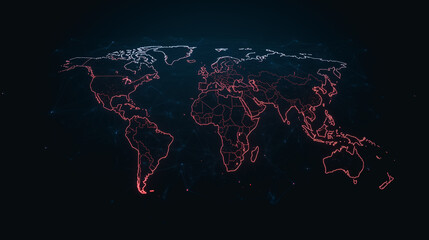Poster - World Map with Technological Contour Lines: A modern and visually stunning graphic depicting a world map, artfully rendered with a network of interconnected technological contour lines.