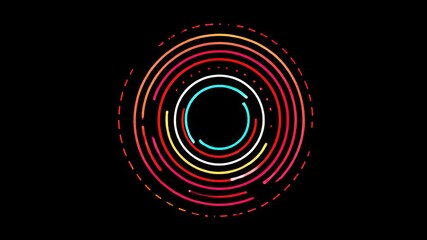 Poster - Neon Circles Spinning in a Loop, Forming a Dynamic Loading Icon on a Dark Background