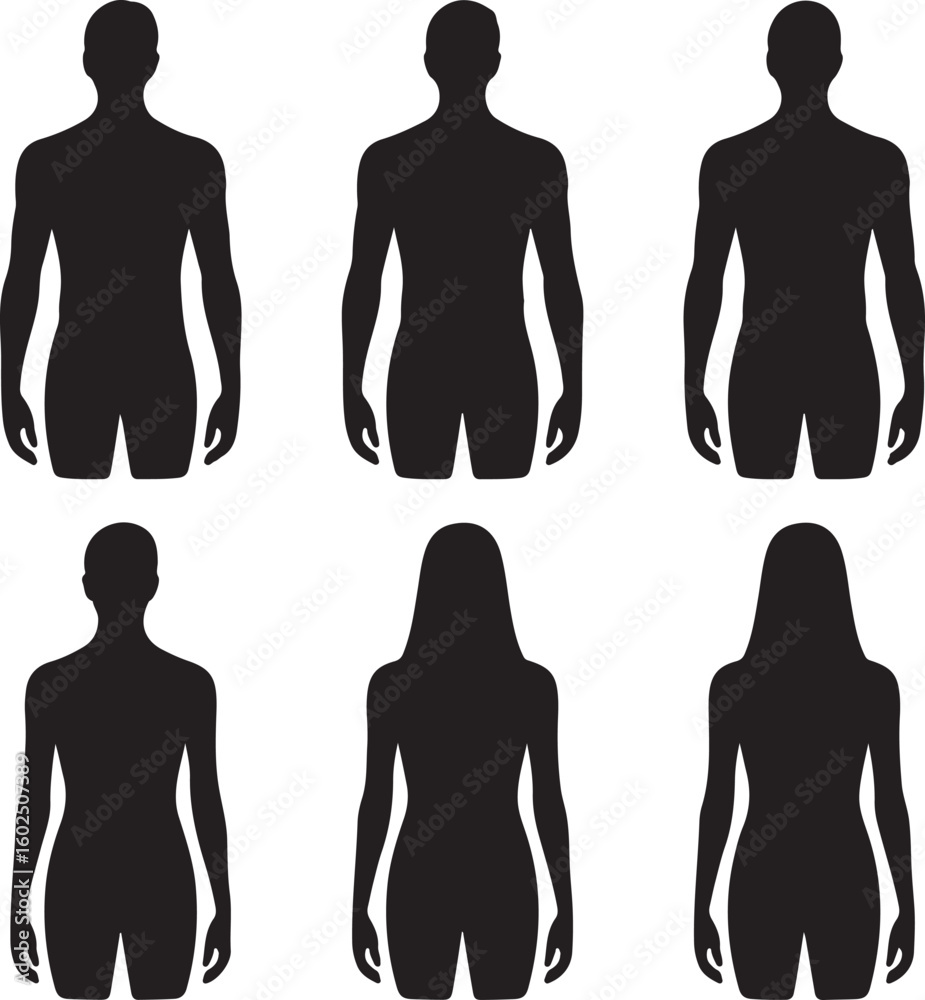 human body anatomy, front, back, side view, vector woman and man ...