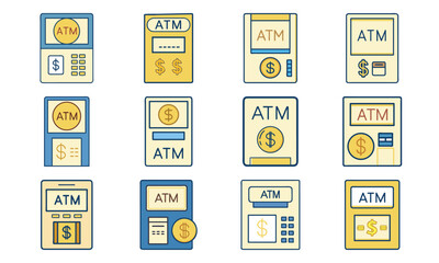 Poster - A collection of stylized atm icons representing financial transactions and banking services