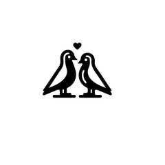 Poster - A simple black and white illustration of two birds with a heart above them together