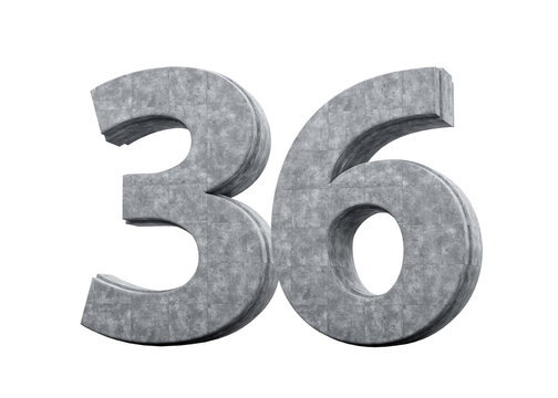 Concrete Number Thirty Six 36 Digit Made Of Grey Concrete Stone White 3d Illustration