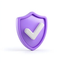 Fototapete - cartoon 3d Icon safety shield check mark perspective . purple symbol security safety icon. Checkmark in minimalistic style. 3d vector illustration. white background