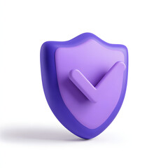 Fototapete - cartoon 3d Icon safety shield check mark perspective . purple symbol security safety icon. Checkmark in minimalistic style. 3d vector illustration. white background
