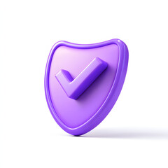 Fototapete - cartoon 3d Icon safety shield check mark perspective . purple symbol security safety icon. Checkmark in minimalistic style. 3d vector illustration. white background