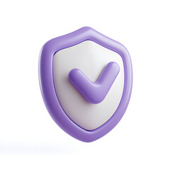 Fototapete - cartoon 3d Icon safety shield check mark perspective . purple symbol security safety icon. Checkmark in minimalistic style. 3d vector illustration. white background