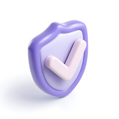 Fototapete - cartoon 3d Icon safety shield check mark perspective . purple symbol security safety icon. Checkmark in minimalistic style. 3d vector illustration. white background
