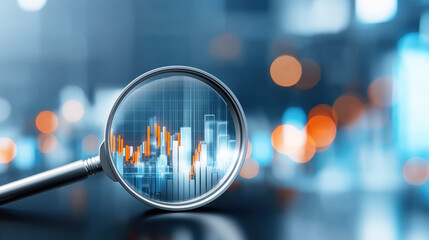 Poster - Magnifying Glass Focusing on Colorful Data Visualizations Symbolizing Insight and Analysis in a Digital Environment for Business Intelligence