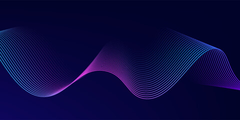 Aufkleber - Abstract glowing wave lines on dark blue background. Dynamic wave pattern. Modern flowing wavy lines. Futuristic technology concept.
