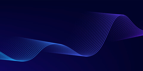 Aufkleber - Abstract glowing wave lines on dark blue background. Dynamic wave pattern. Modern flowing wavy lines. Futuristic technology concept.
