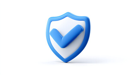 Fototapete - cartoon 3d Icon safety shield check mark perspective . Blue symbol security safety icon. Checkmark in minimalistic style. 3d vector illustration. white background
