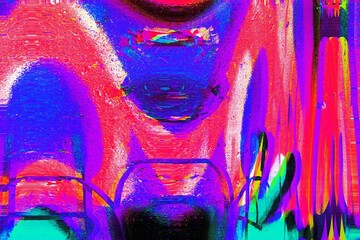 Wall Mural - vibrant glitch art with neon pink, blue, green tones. retro 90s, y2k style, distortion effects, colo