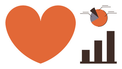 Poster - Large heart icon alongside a segmented pie chart and a bar graph. Ideal for health, love, data analysis, emotional intelligence, business, research, and statistics. Simple flat metaphor