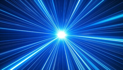 Poster - Hyperspace tunnel, radiating energy and light, bright stars illuminate the blue explosion, futuristic concept