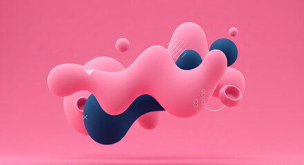 Aufkleber - Abstract Pink Shapes Floating on Light Pink Background