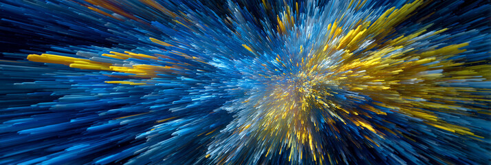 Poster - Abstract Gold and Blue Light Trails in Dark Space