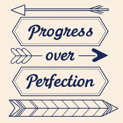 Poster - Modern Design Featuring the Phrase Progress Over Perfection in a Bold Minimalist Style Likely Intended for Motivational Purposes Using Helvetica and Courier Fonts with a